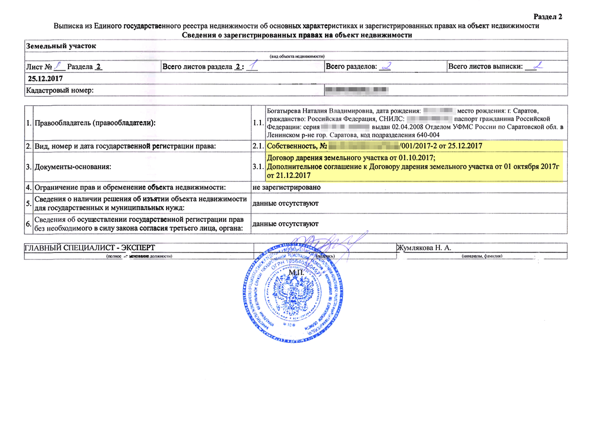 Выписка о собственности на земельный участок