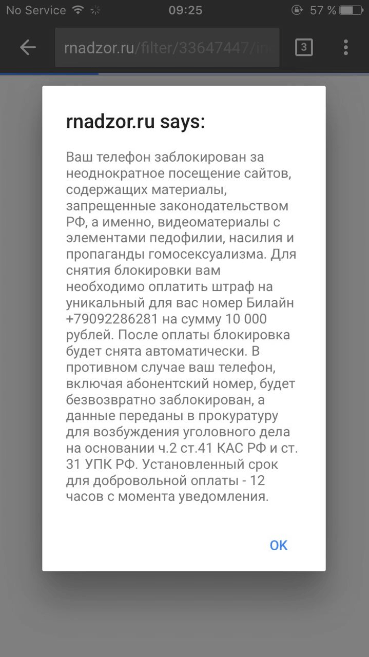 Мошеннический сайт пугает пользователя и требует 10 000 рублей. В этом случае достаточно очистить историю браузера. Настоящий вирус сам украдет деньги с мобильного счёта или через интернет-банк