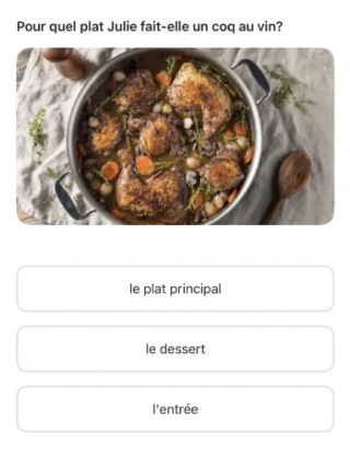 Такие интерактивные задания предлагает приложение Busuu для&nbsp;пользователей, изучающих французский на уровне В1