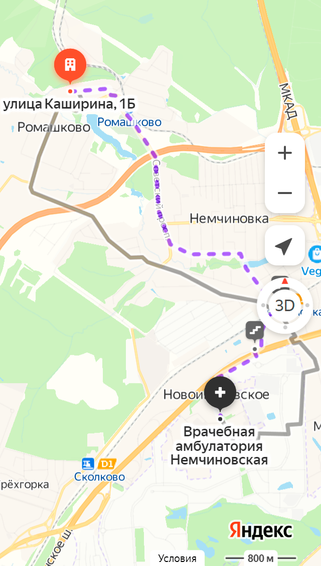 Поликлиника сейчас в Новоивановском — это час с небольшим на маршрутках или электричках с пересадками. Источник: yandex.ru