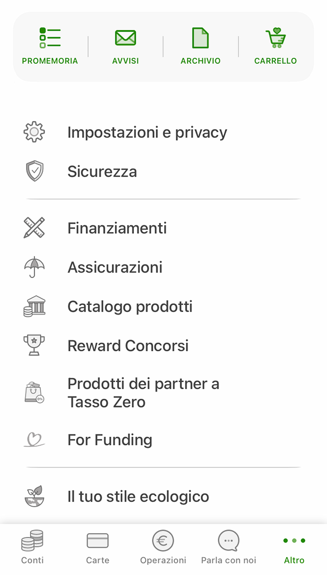 Приложение Intesa San Paolo. В разделе Prodotti dei partner a Tasso Zero публикуются предложения от партнеров банка. Можно посмотреть и диаграмму с расходами, но я вам ее не покажу
