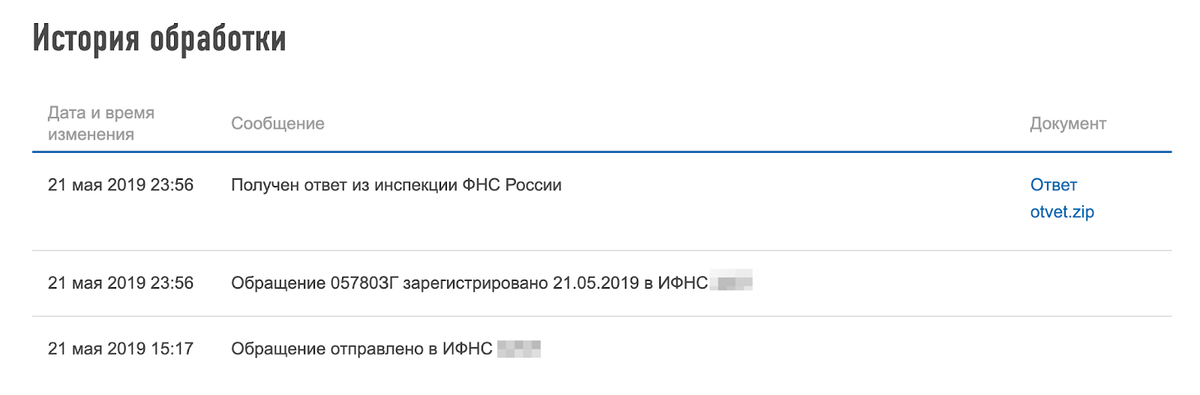 История обращений и ответов сохраняется в личном кабинете