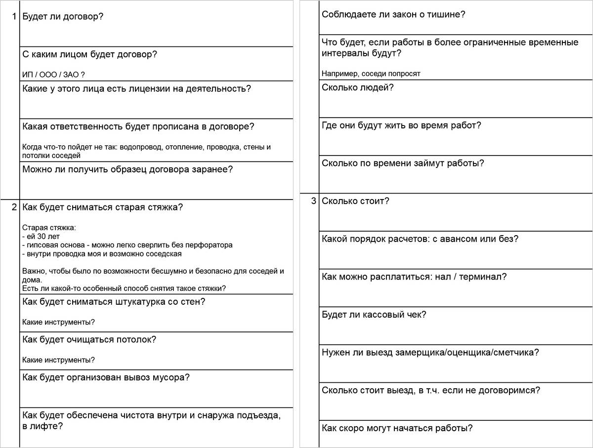 Спрашивать лучше все до мелочей — вплоть до того, где рабочие будут жить в это время