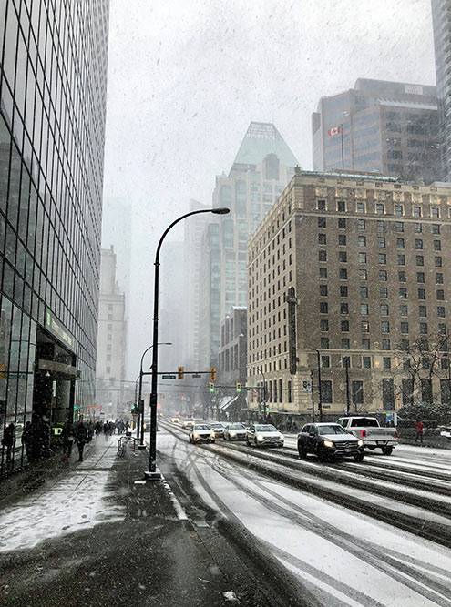 Снег в Ванкувере — большая редкость. В 2020&nbsp;году он выпал на несколько недель в январе — в этот период закрылись детские сады, школы и даже некоторые офисы