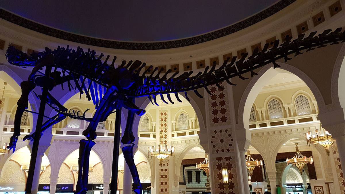 В моллах Дубая можно увидеть всё что угодно, например скелет настоящего динозавра, как в «Дубай-молле»