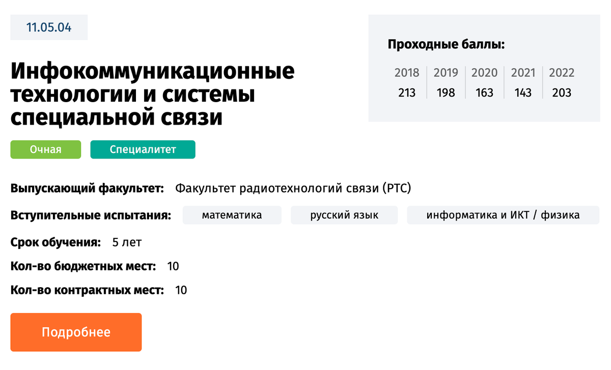 Список экзаменов устанавливает университет, при&nbsp;котором работает ВУЦ. Источник: sut.ru