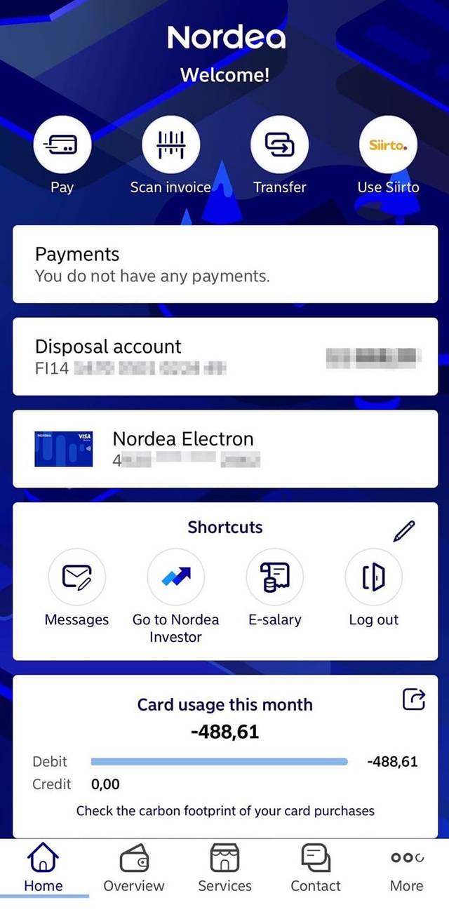Так&nbsp;выглядит мобильное приложение банка&nbsp;Nordea