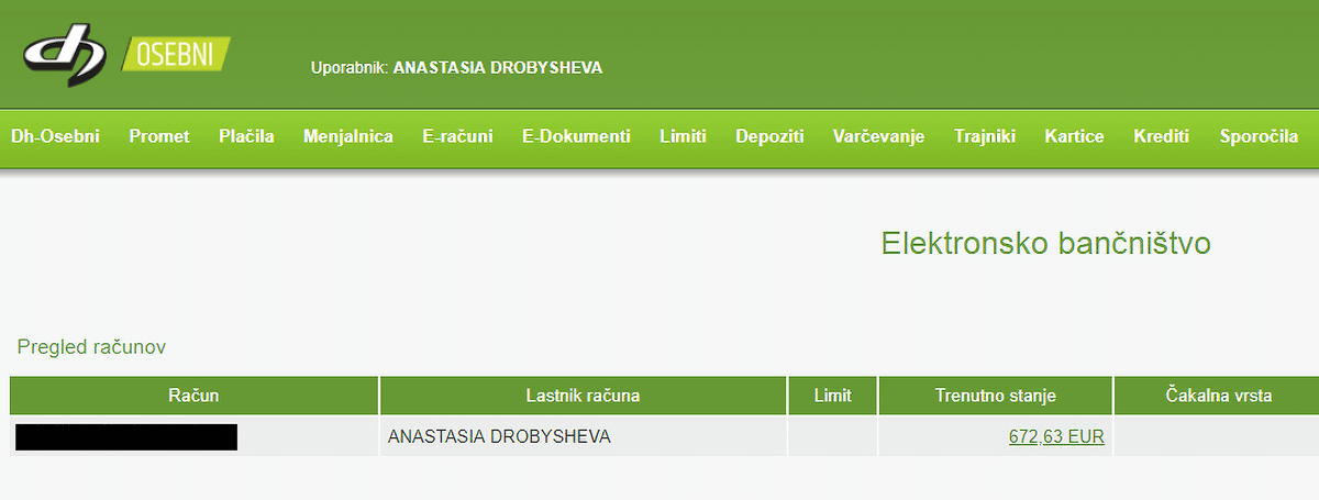Интерфейс интернет-банка «Делавска-хранильница»