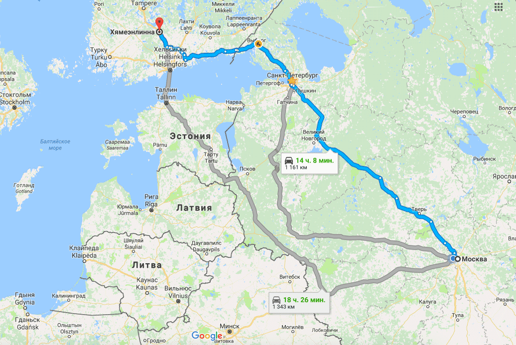 Мы выбрали синий маршрут без переправы на пароме, он ведет через таможенный пункт в Торфяновке