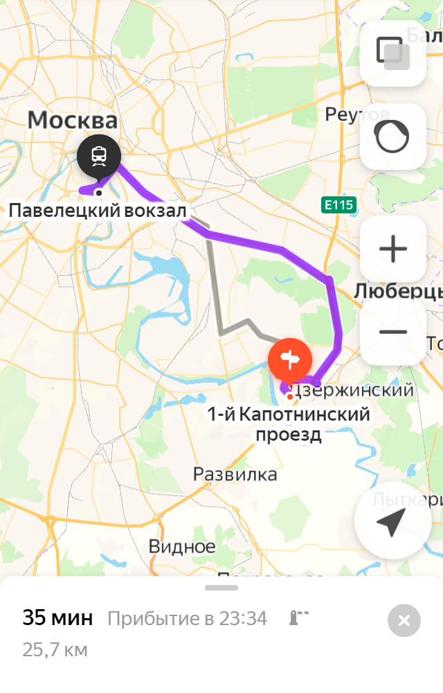 На машине дорога без&nbsp;пробок от Капотни до центра Москвы займет 35 минут. Источник: yandex.ru
