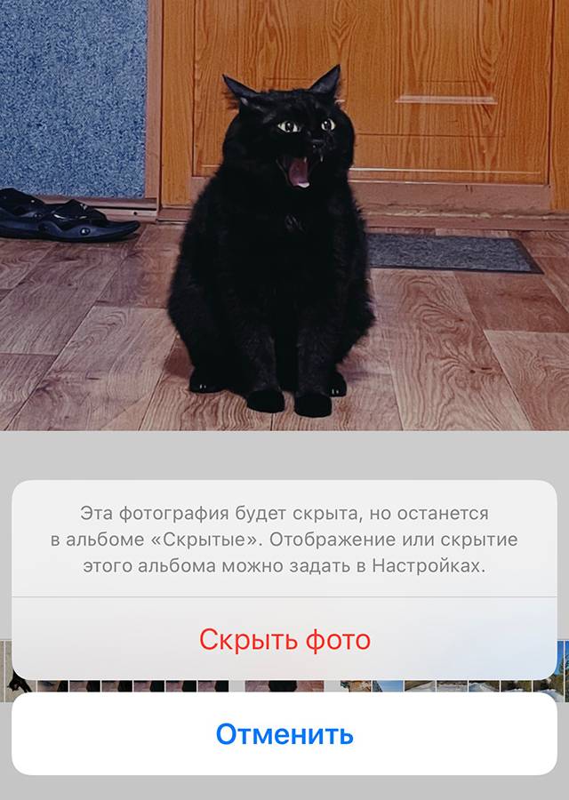 Найдите опцию «Скрыть» — после нажатия фото не будет отображаться в галерее