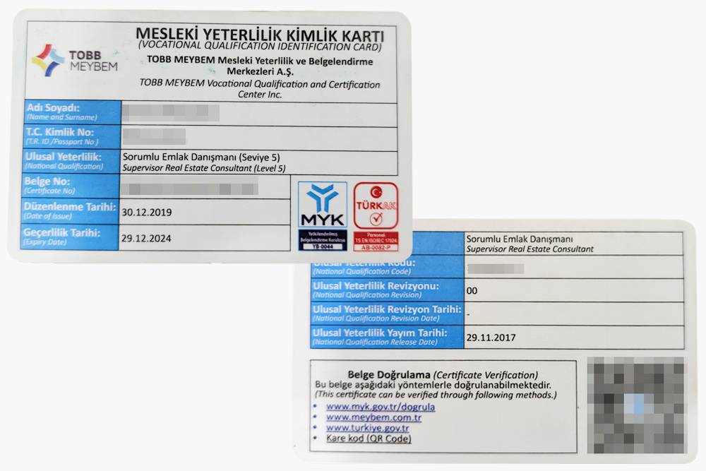 Удостоверение риелтора в Турции, документ можно проверить на сайте центра профессиональных квалификаций
