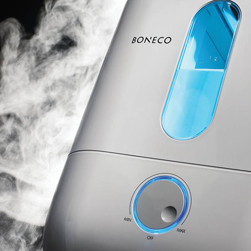 Поток воздуха, выходящего из диффузоров паровых увлажнителей, горячий — будьте осторожны. Источник: Boneco Air-O-Swiss
