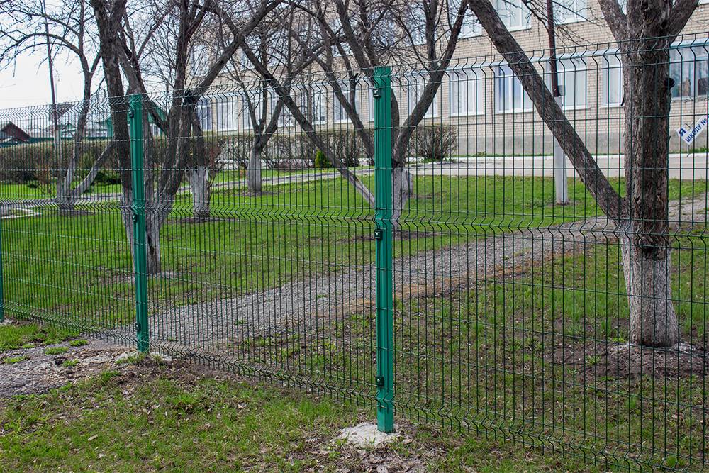 В Липецкой области, где я живу, забор из сетки-гиттер часто устанавливают перед школами