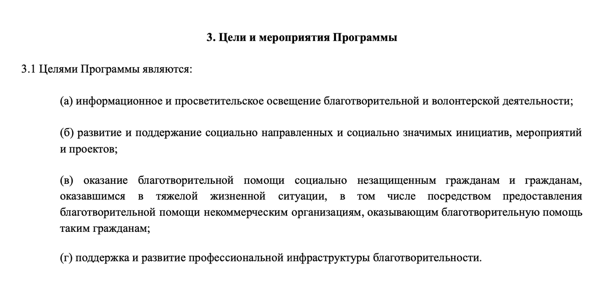 Программа благотворительного фонда образец