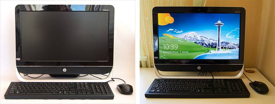 Компьютер с включенным монитором с яркой заставкой привлечет больше внимания, чем черный прямоугольник