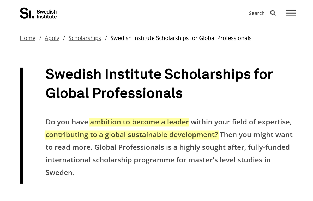 Ключевые слова, которые сам Шведский институт использует для описания целевой аудитории стипендии, помогут понять ее фокус и направленность. Источник: SISGP