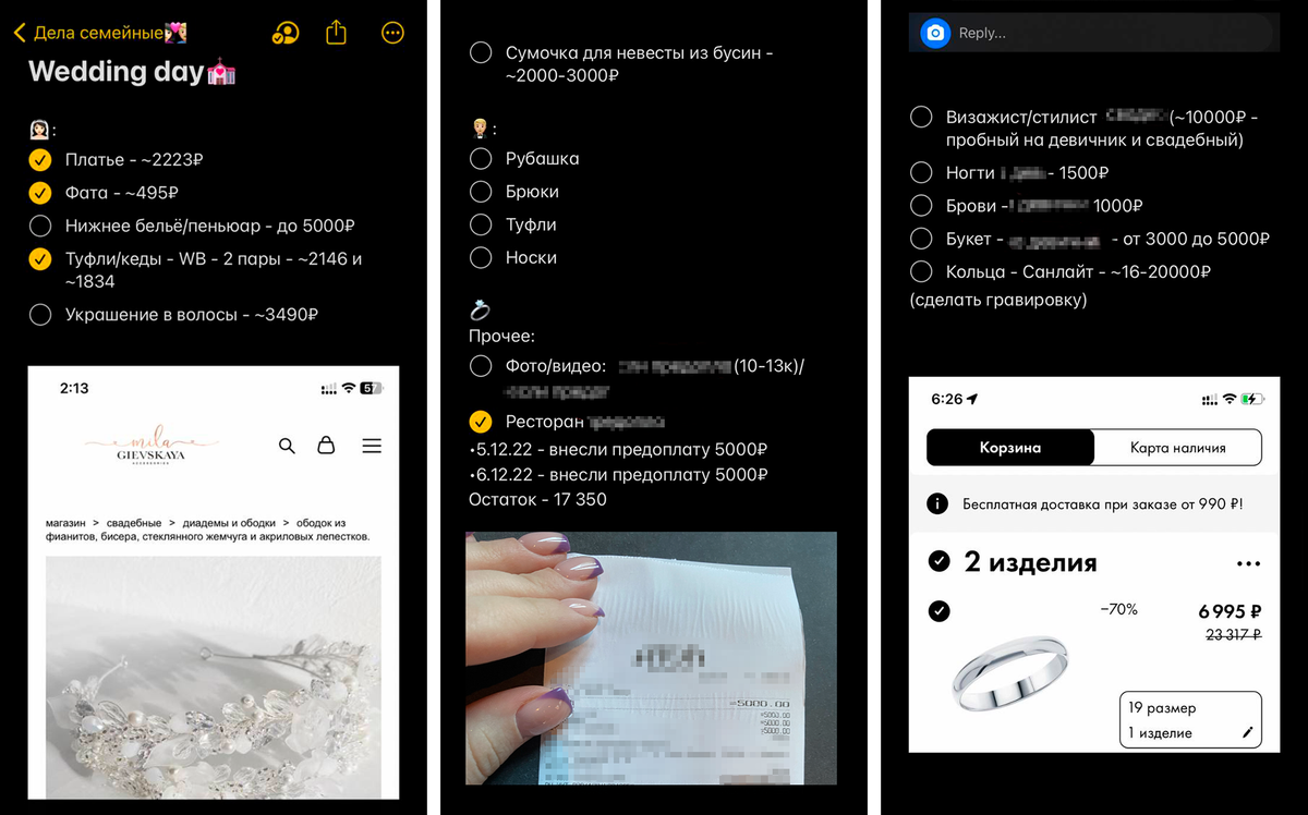 Свадебные расходы. Пункты с галочкой — окончательные, без&nbsp;галочки — примерные