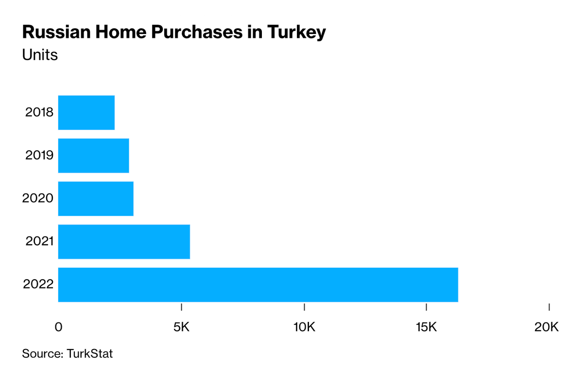 Продажи недвижимости россиянам в Турции. Источник: bloomberg.com
