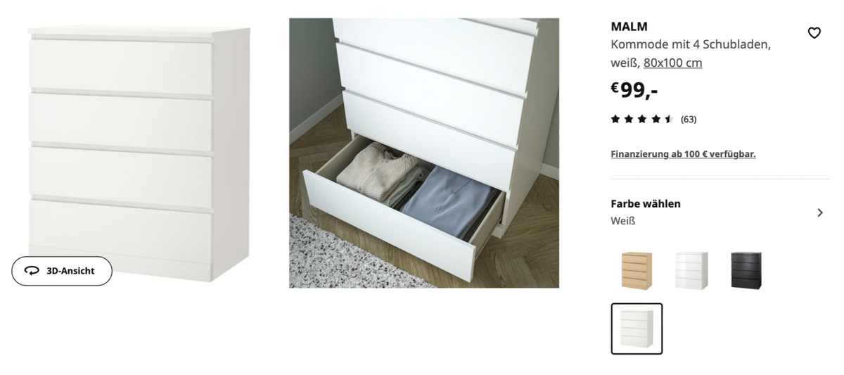 В «Икее» комод стоит 99 €
