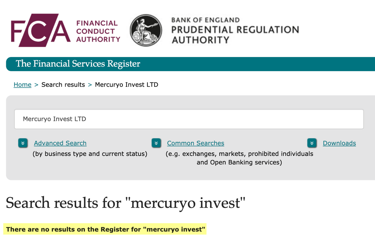 Я не нашел Mercuryo&nbsp;Invest Ltd в списке компаний, которым разрешено оказывать финансовые услуги
