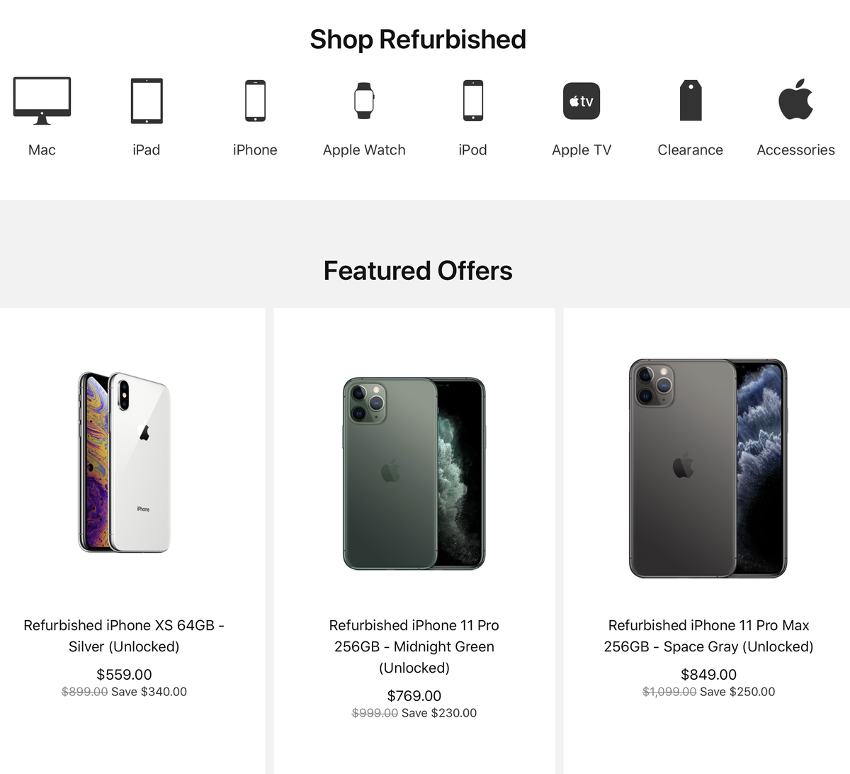 Раздел Apple Store с восстановленными устройствами. Источник: apple.com
