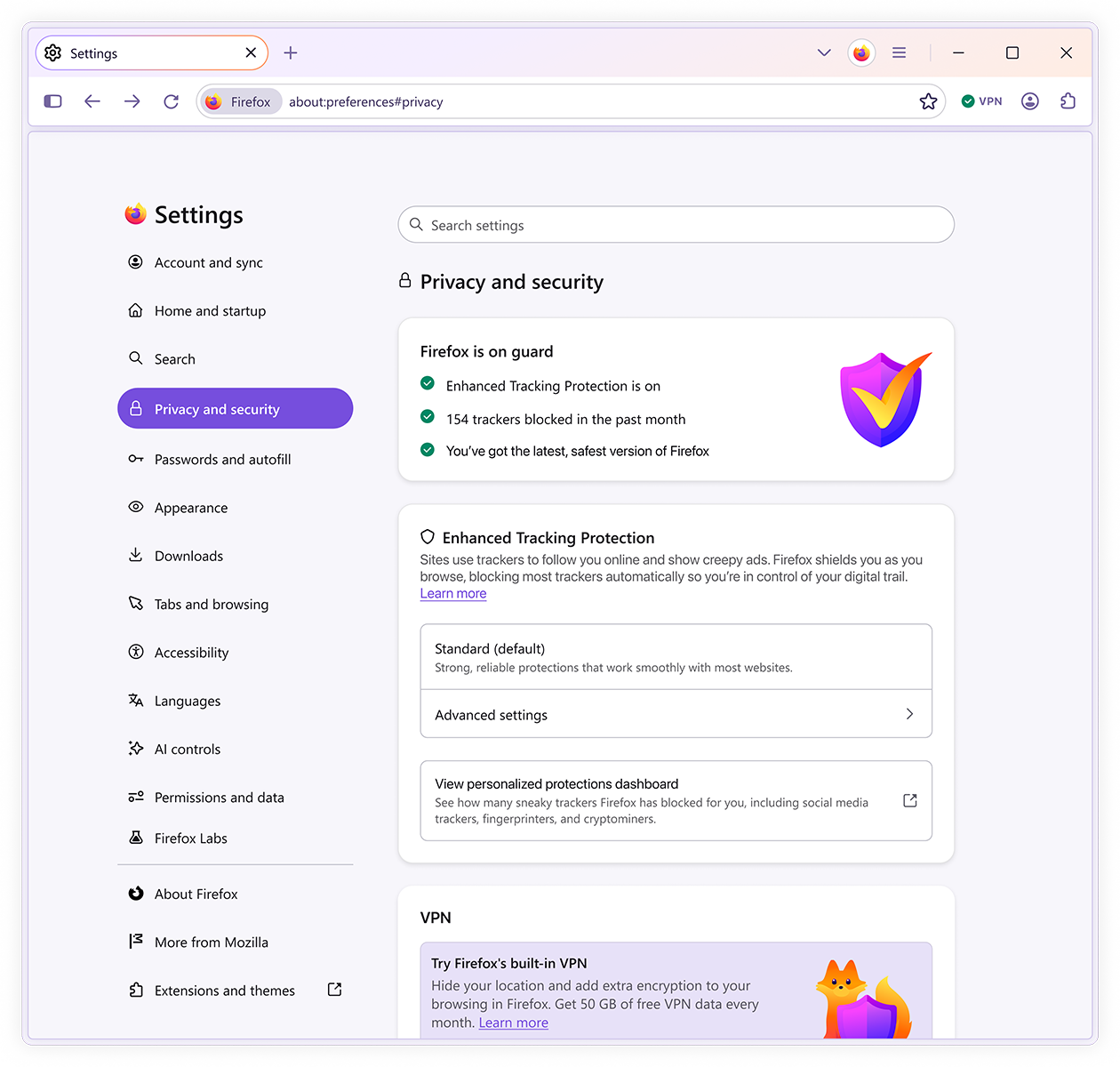 Mozilla упростила формулировки в разделе настроек. © Mozilla