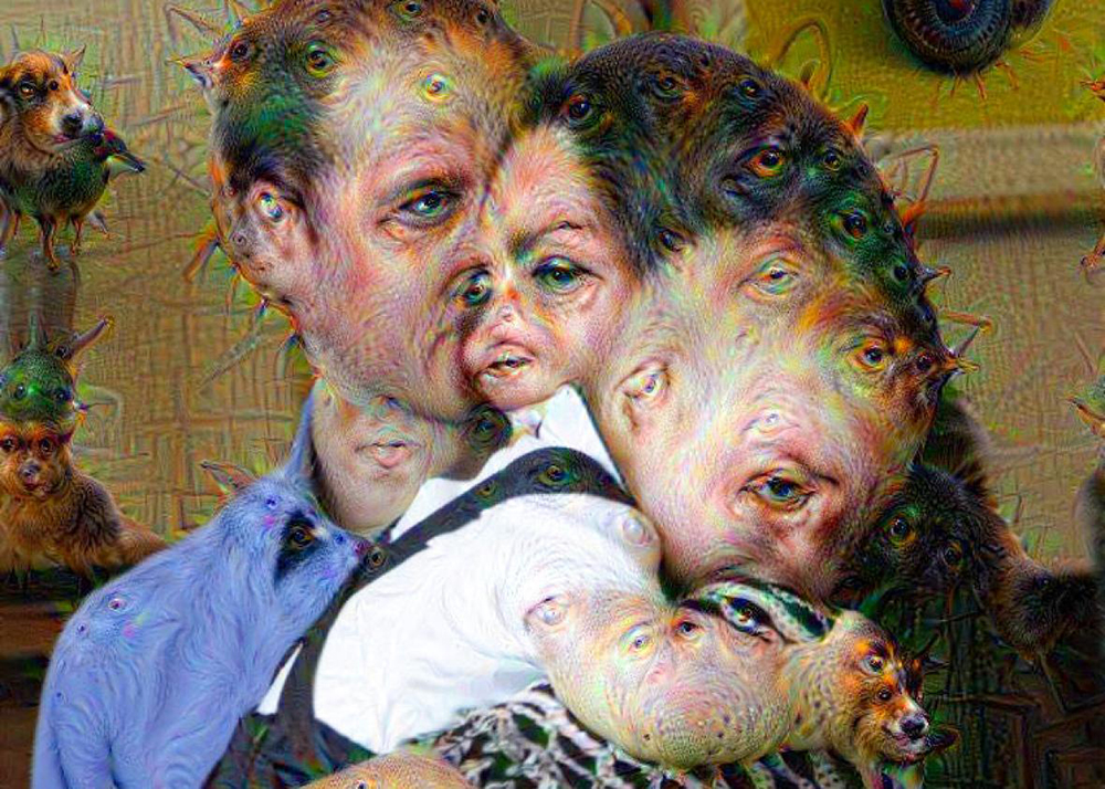 Принц Уильям и Кейт Миддлтон с ребенком, сгенерированные в DeepDream. Источник: Slate