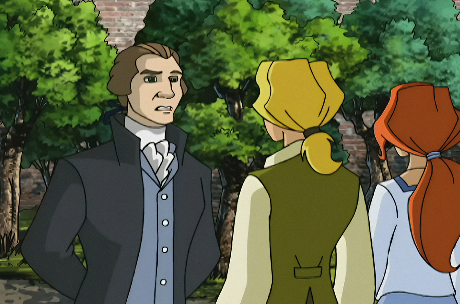 Джеймс Мэдисон, озвученный Уорреном Баффеттом, объясняет юным журналистом, что он в целом за свободу слова, но с ограничениями. Кадр: DIC Entertainment Corporation