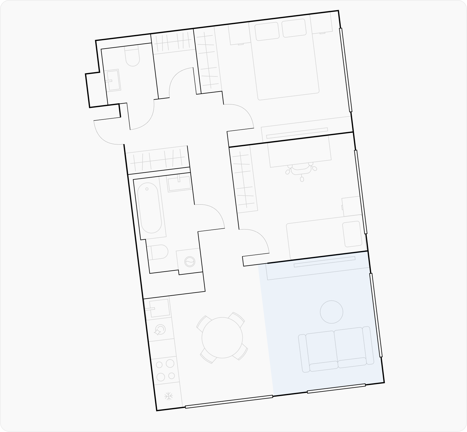 В планировках торцевых или угловых квартир часто бывает по два окна в комнате — это позволяет сделать перепланировку и выделить дополнительную комнату. Источник: «Квартал на воде»
