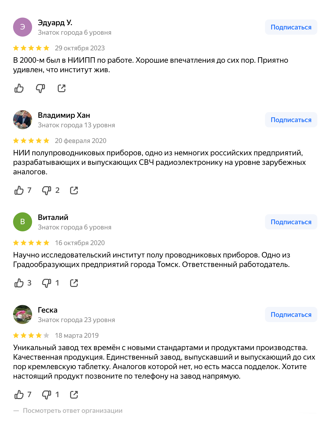 Отзывы о НИИПП. Источник: yandex.ru