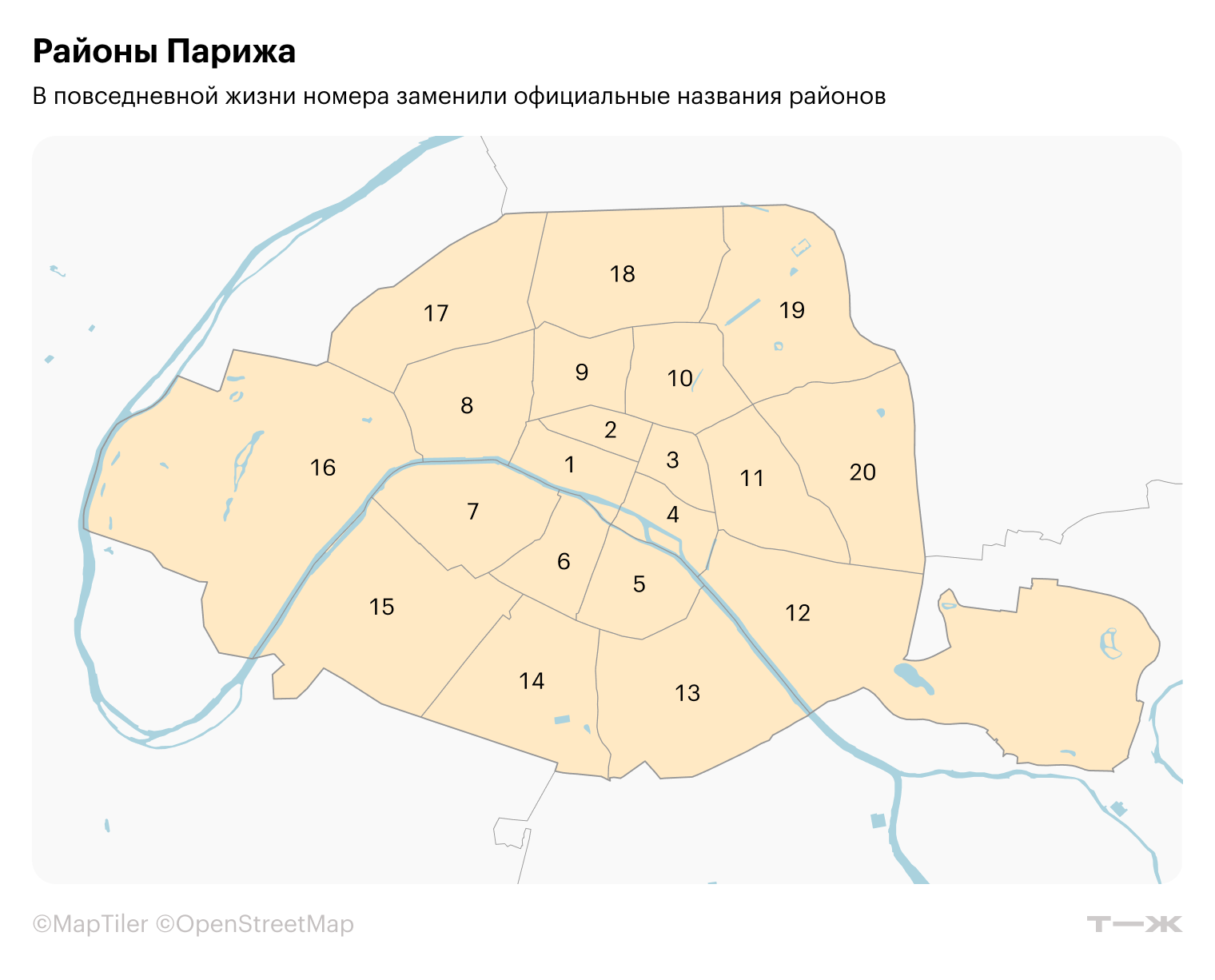 Каждый парижанин знает номер своего округа наизусть, а фразы «Я живу в 13-м» или «Он переехал в 17-й» понятны без дополнительных объяснений. Любопытно, что при этом многие местные не знают официальных названий округов. Например, у первого это Лувр (Louvre), у четвертого — Отель-де-Виль (Hôtel-de-Ville), а у 13-го — Гобелены (Gobelins)