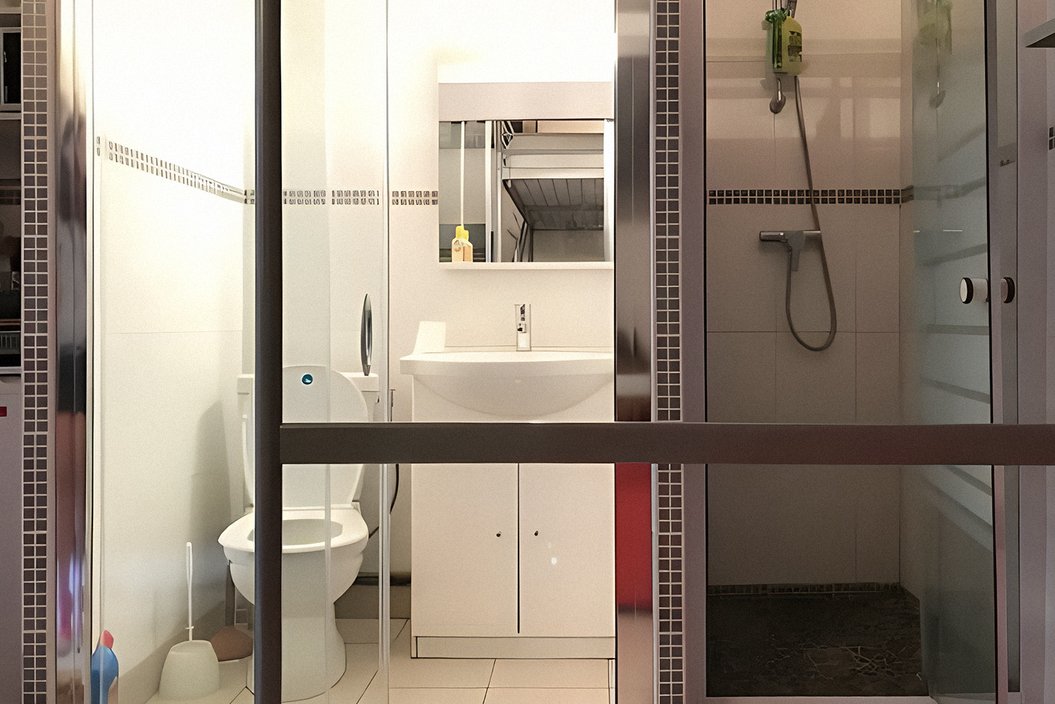 Студия с прозрачными дверями в санузел. Если дома гости, в туалет не сходишь. Источник: jinka.fr