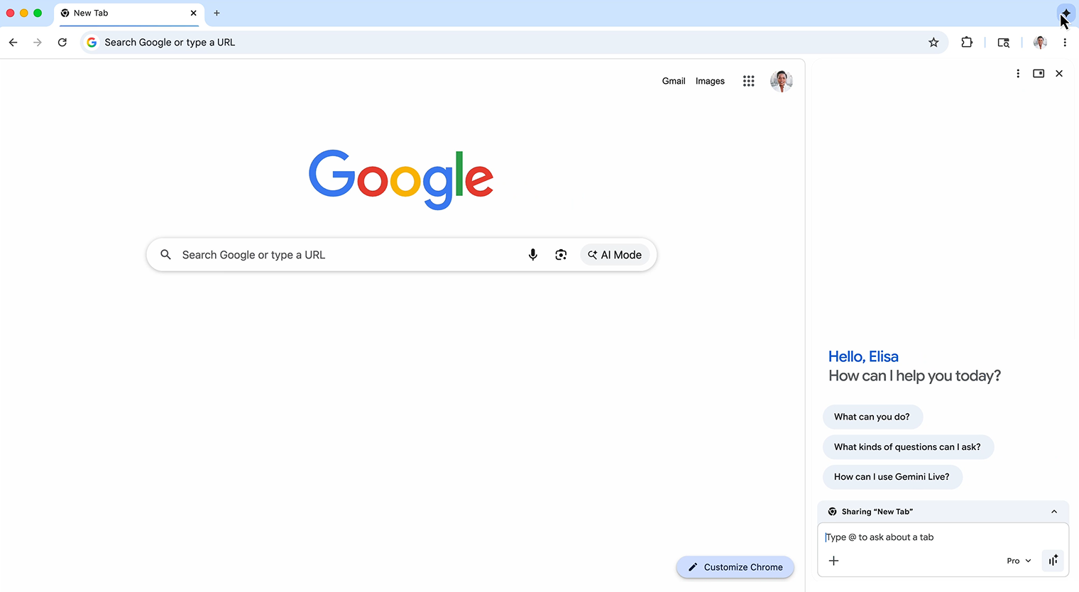 Так выглядит боковая панель Gemini в Chrome. © Google