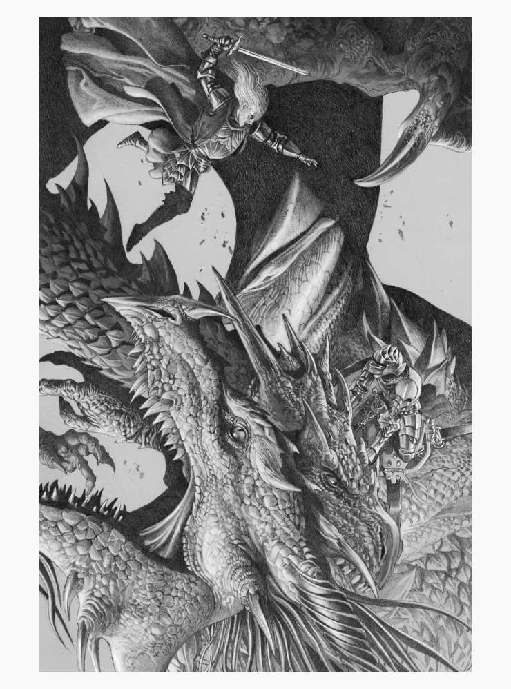 Для «Пламени и крови» художник Даг Уитли нарисовал более 70 черно-белых иллюстраций. Источник: Bantam Books