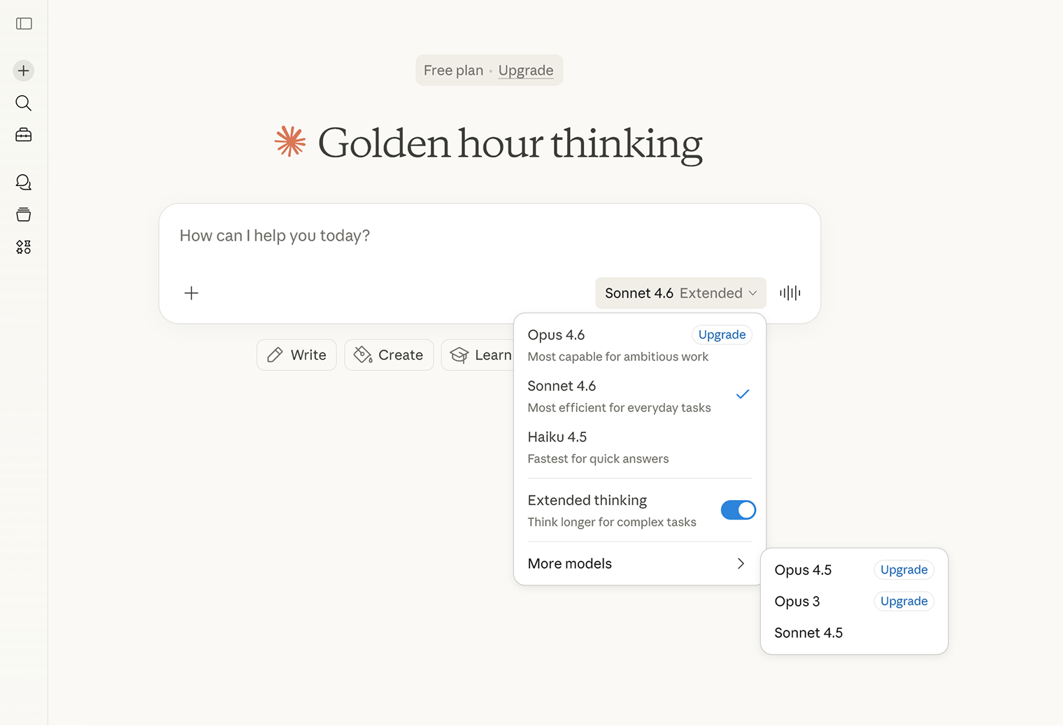 Основная модель для бесплатного использования — Sonnet 4.6, но можно запустить и предыдущие Sonnet 4.5 и Haiku 4.5