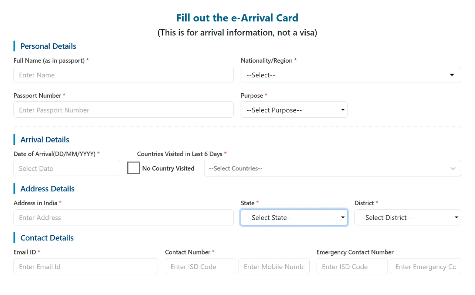 Индийскую миграционную карту заполняют латиницей. © indianvisaonline.gov.in