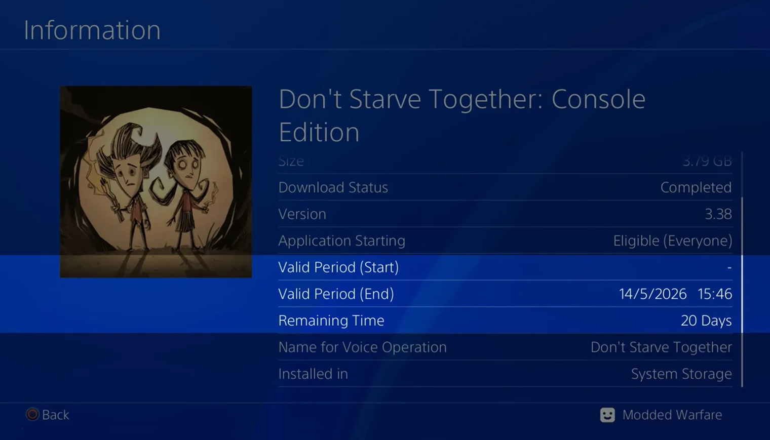 На скриншоте видно, что у Don’t Starve Together на PS4 есть таймер. © manfightdragon / X