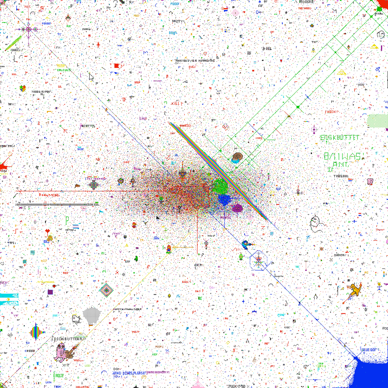 Так r/place 2017 года выглядел спустя несколько часов после запуска. Источник: r/place / Reddit