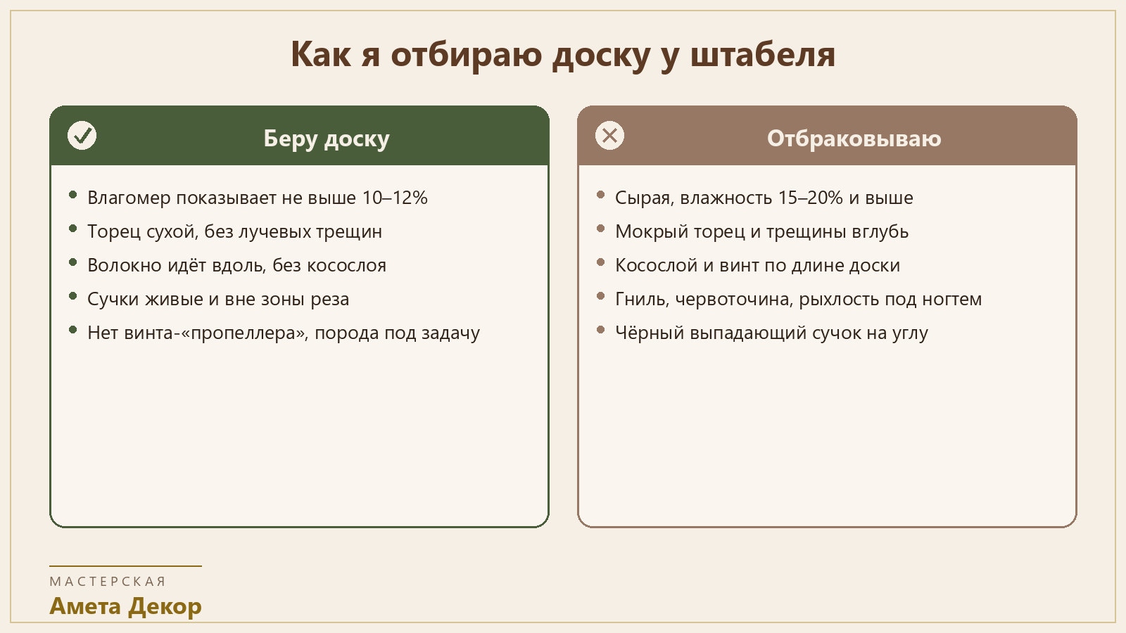 Как отбираю доску у штабеля: что беру и что отбраковываю на месте