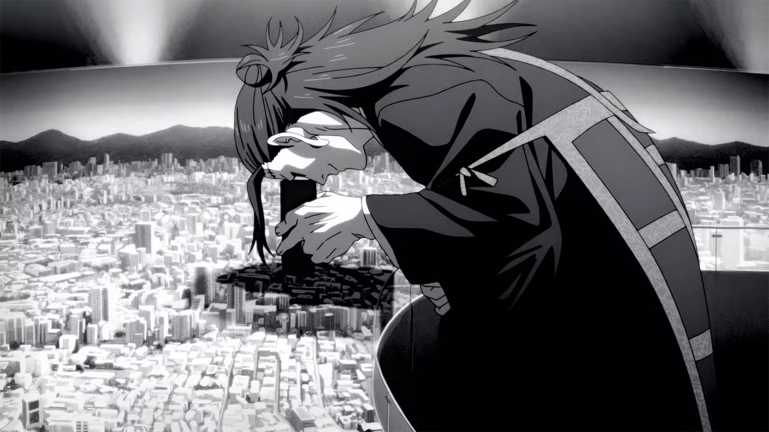 Антагонист сериала в опенинге смотрит на происходящее словно на забавный эксперимент. © MAPPA