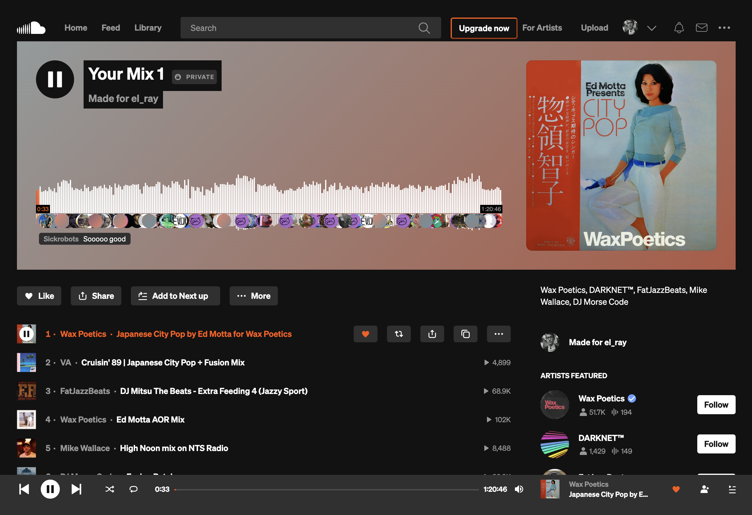 Интерфейс веб-версии Soundcloud