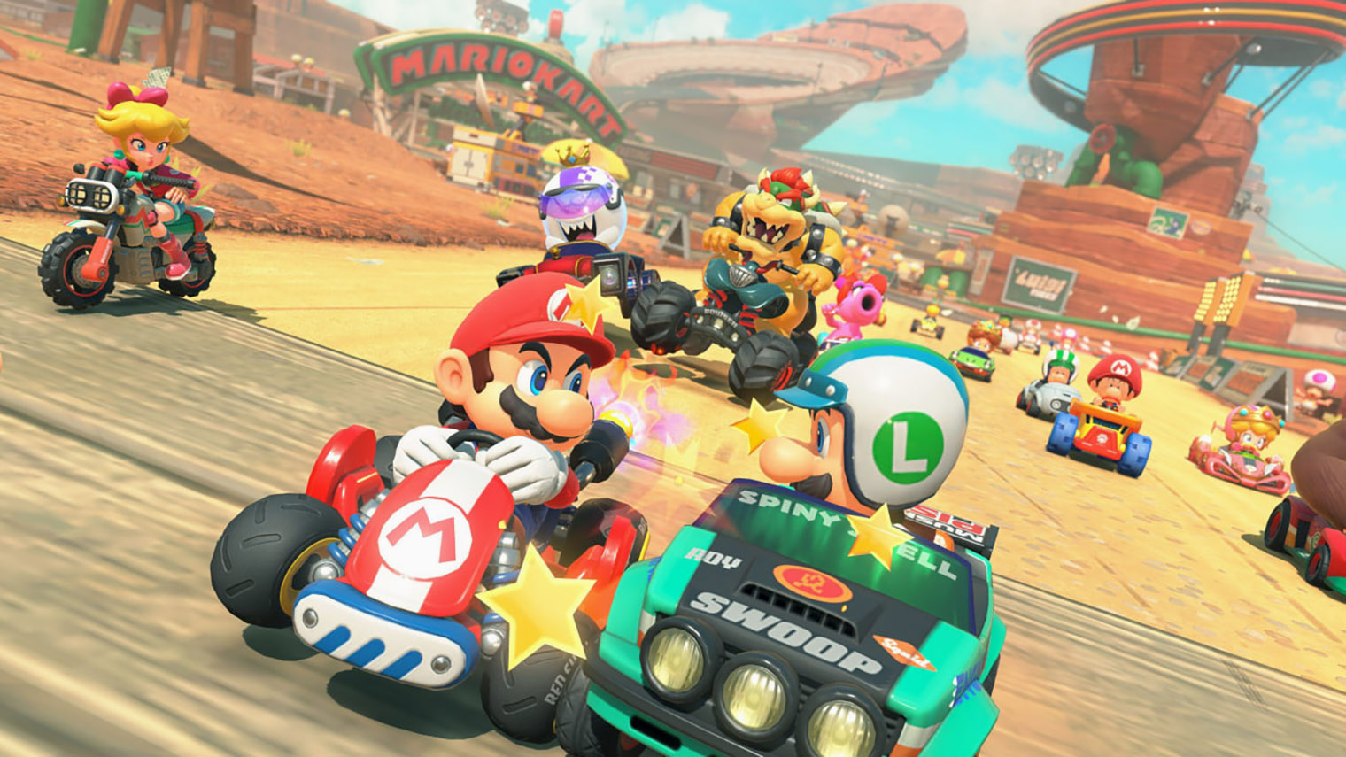 В заездах могут участвовать до 24 игроков — впервые в серии Mario Kart. Кадр: Nintendo