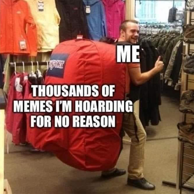 Вместо того чтобы избавляться от тысяч мемов в фотопленке, я создал канал с мемами, куда их публикую