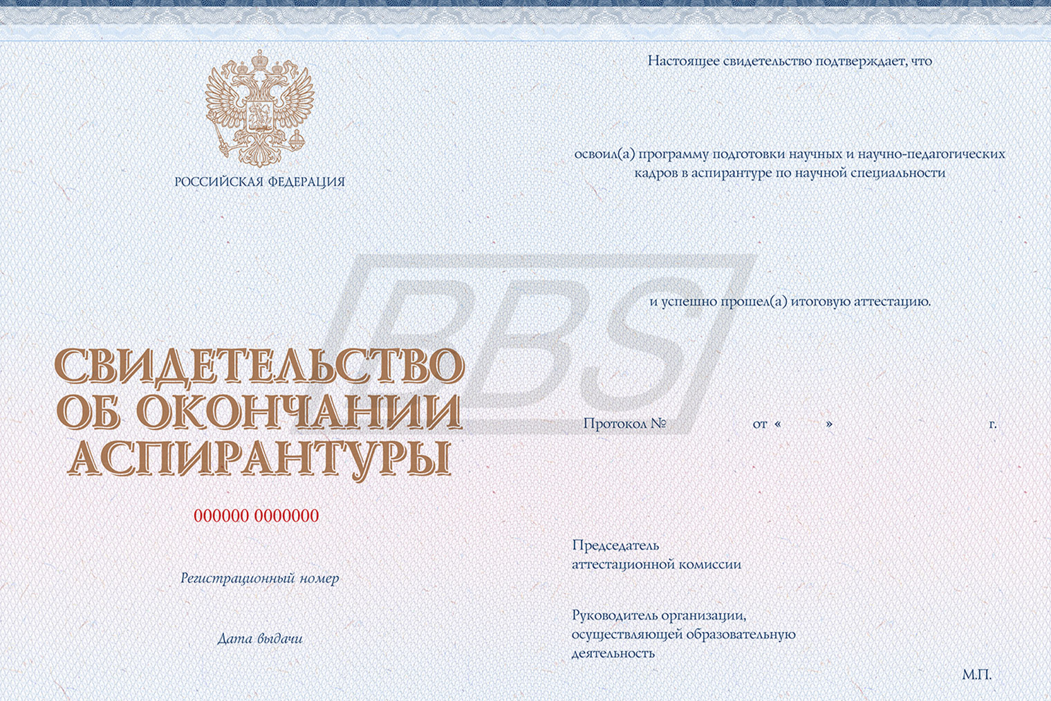 Образец свидетельства об окончании аспирантуры. © bbs-diplom.ru