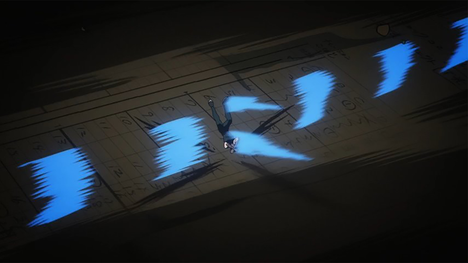 Когда Наоя использует свои способности, связанные с анимацией, можно даже заметить реальные анимационные листы с тайм-кодами, использованные в качестве фона. © MAPPA