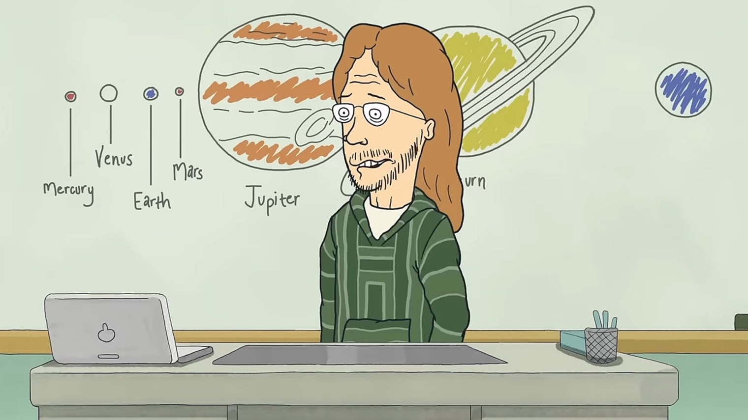 Ван Дриссен часто говорит M’kay. Позже этот оборот будет использовать мистер Маки из «Южного Парка». Кадр: Comedy Central