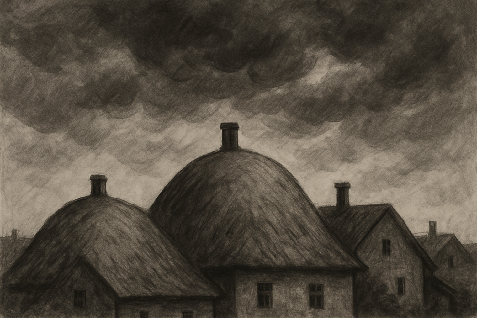 «Бугры из соседних домов устало подпирали тучи» по версии GPT-5. Если верить нейросети, действие текста Золотухина происходит где-то на хуторе, а не в Москве. Сгенерированное изображение: GPT-5