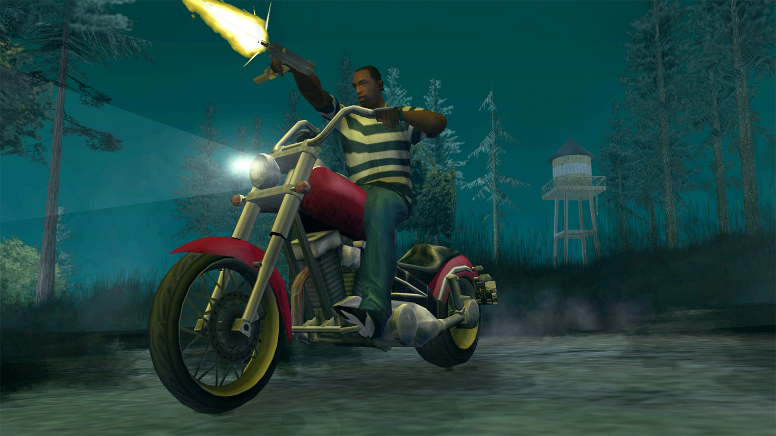 Крутой и накаченный Си-Джей разъезжает на мотоцикле