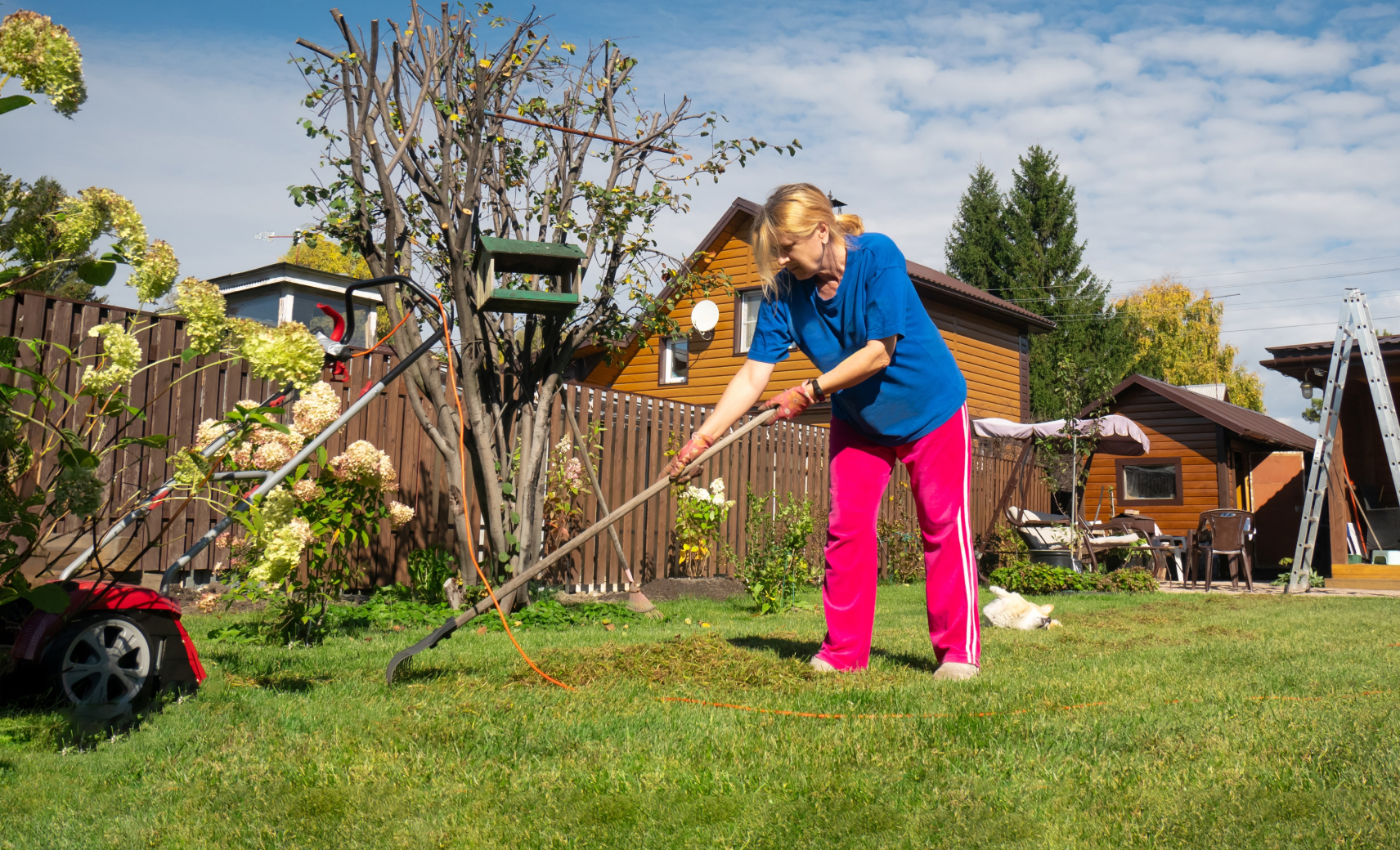 Сгребаем траву граблями